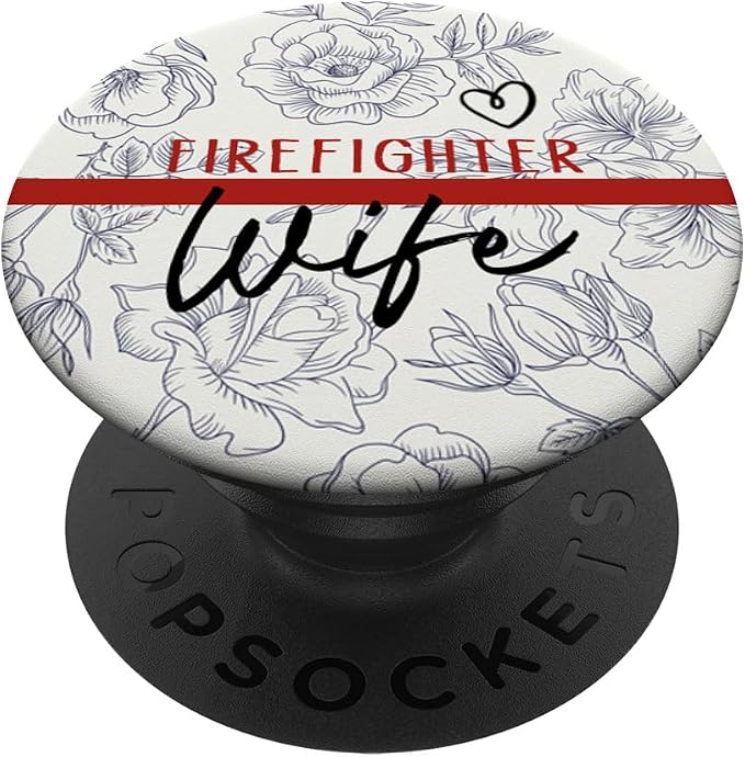 Vintage Floral Firefighter Wife Thin Red Line Flag Heart PopSockets Adhesive PopGrip