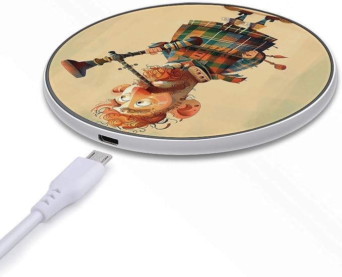 Cartoon Scottish Bagpipe Wireless Charger 10W Portable Fast Wireless Charging Pad Compatible with Phone Slim Charging Station Lightweight Charger Mat Charging Block for Travel Home Office