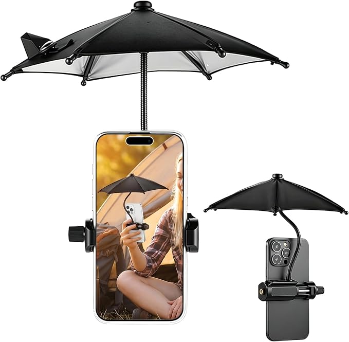 Cell Phone Umbrella for Sun Flexible Angle Design Umbrella Sun Shade for Iphone/android Mini Umbrellas for Phone with Clip