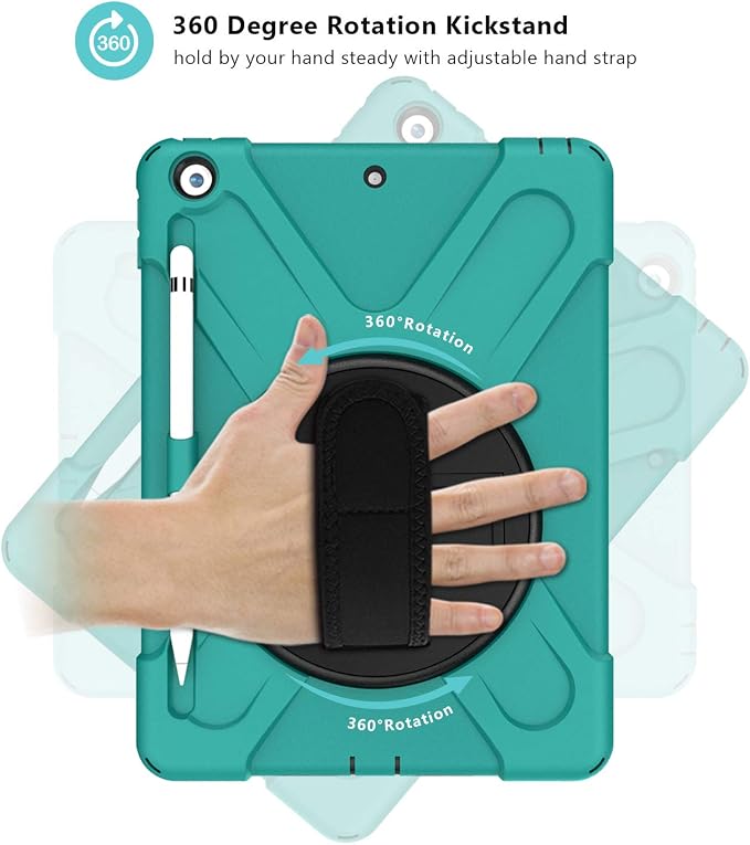 ProCase Rugged Case for iPad 9th/ 8th/ 7th -Teal | Heavy Duty Shockproof Protective Cover with Strap for 10.2 iPad 9/8/7 (2021/2020/2019)