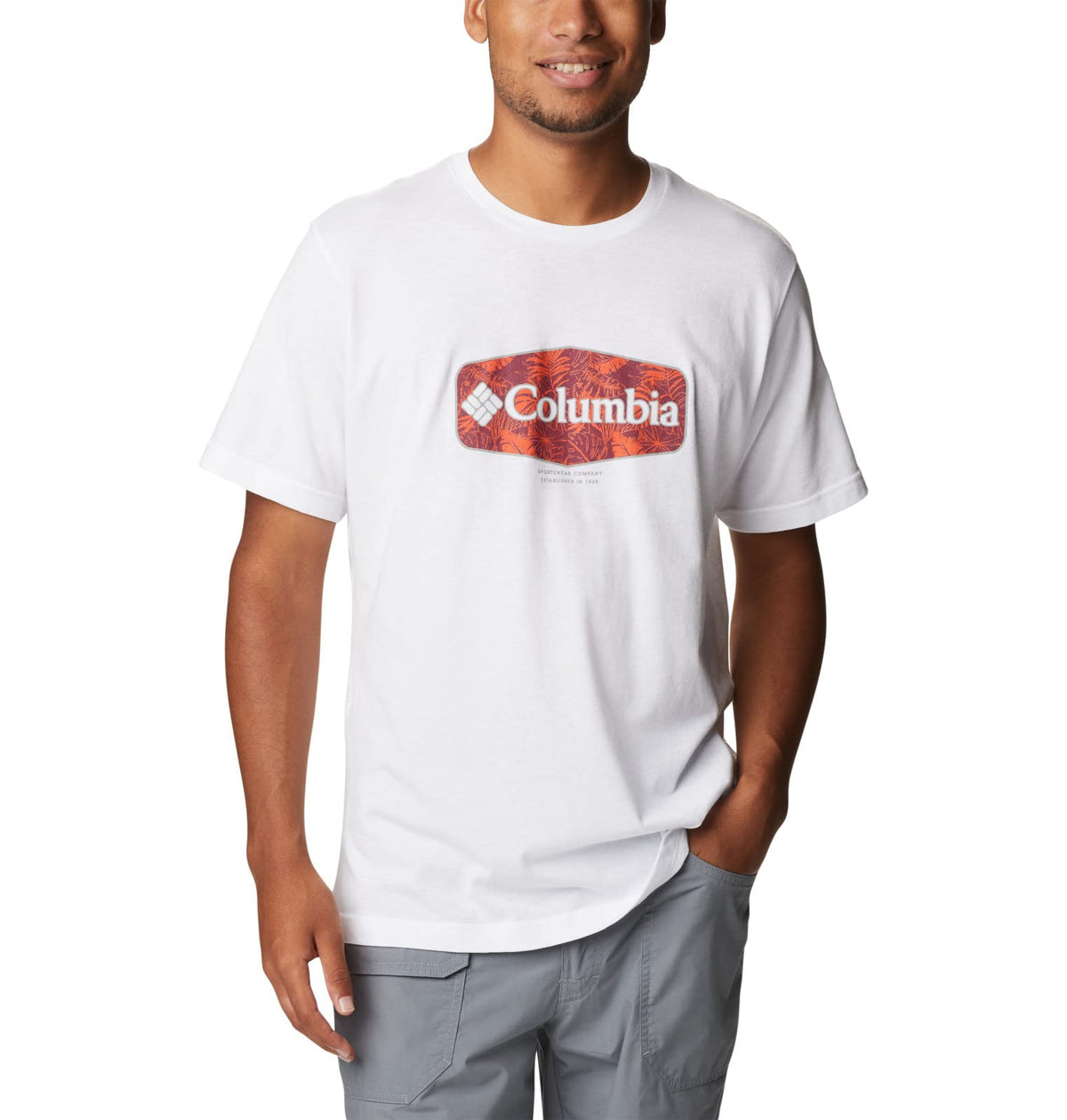 Columbia Men's Thistletown Hills Graphic Short Sleeve, White/Wanderland Graphic, Medium