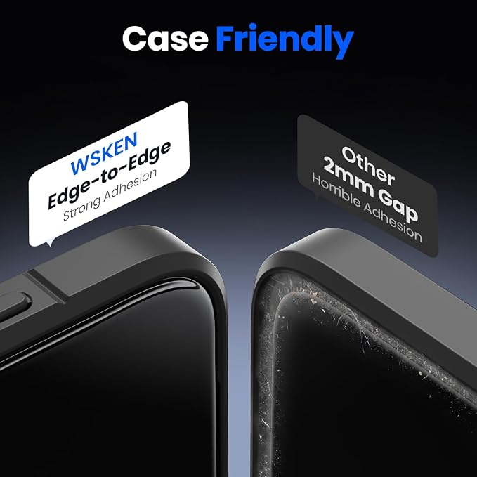 WSKEN Privacy Screen Protector for iPhone 17 Pro - Full Coverage Tempered Glass 24° Anti Spy Private Screen Auto Alignment Installation Tool Full Edge Case Friendly Protector