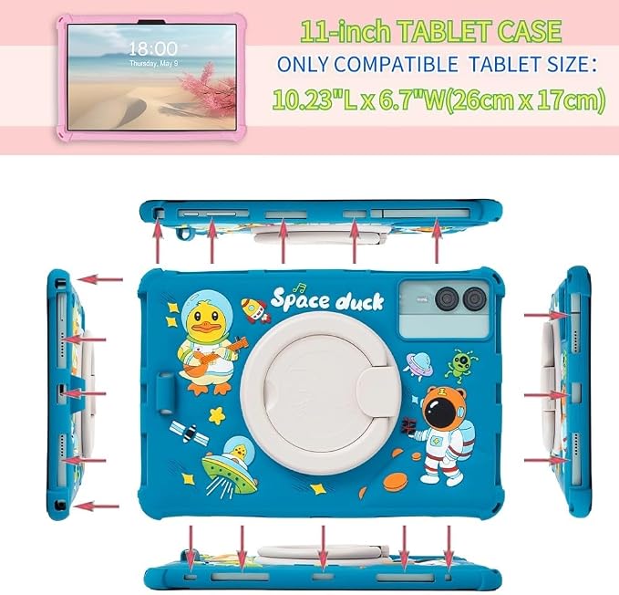 11-inch Android Tablet Case - Universal Cute Cartoon Case for ApoloSign/DOOGEE/Blackview/PRITOM/ECOPAD/AOCWEI/TECLAST 11-inch Tablets (Navy Blue Space)