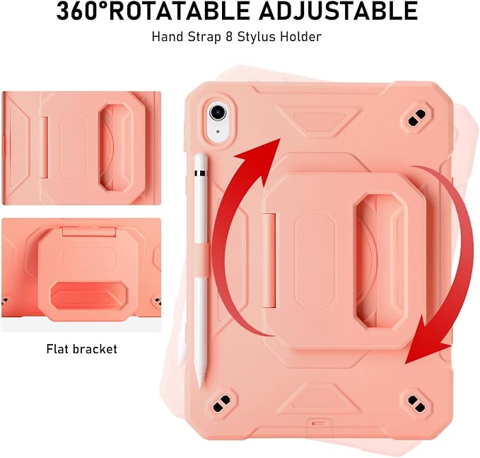for iPad (A16) 11th Generation Case 11 Inch 2025/ iPad 10th Generation Case 10.9 Inch 2022 with 360 Rotating Grip Magic StandPencil Slot/Key Chain/Carrying Shoulder Strap Cover for iPad 10th Gen