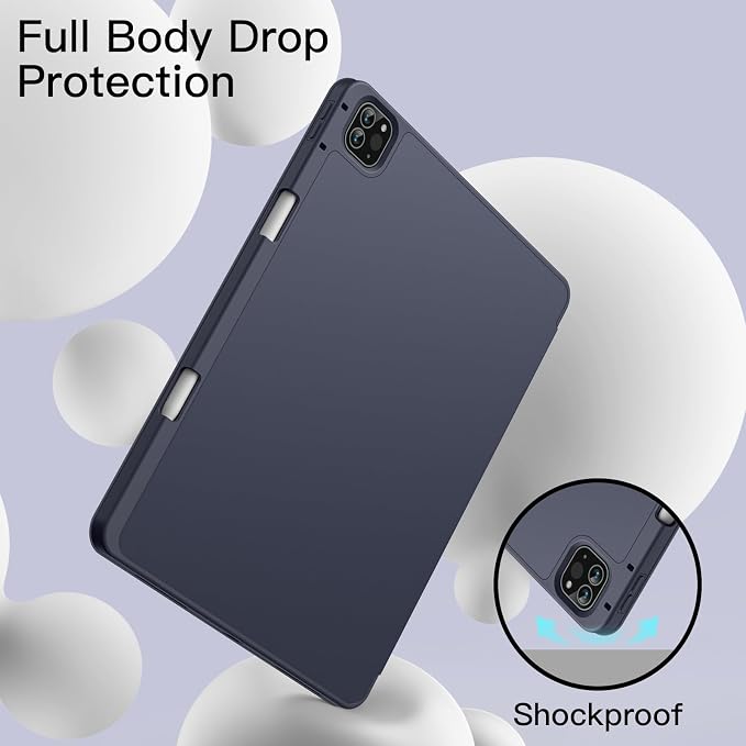 JETech Case Cover for iPad Pro 12.9 6th/5th Gen (2022/2021) Black | Soft TPU Protection Pencil Holder Tri-Fold Stand Pencil Charging Support Shockproof Lightweight Design Auto Wake/Sleep