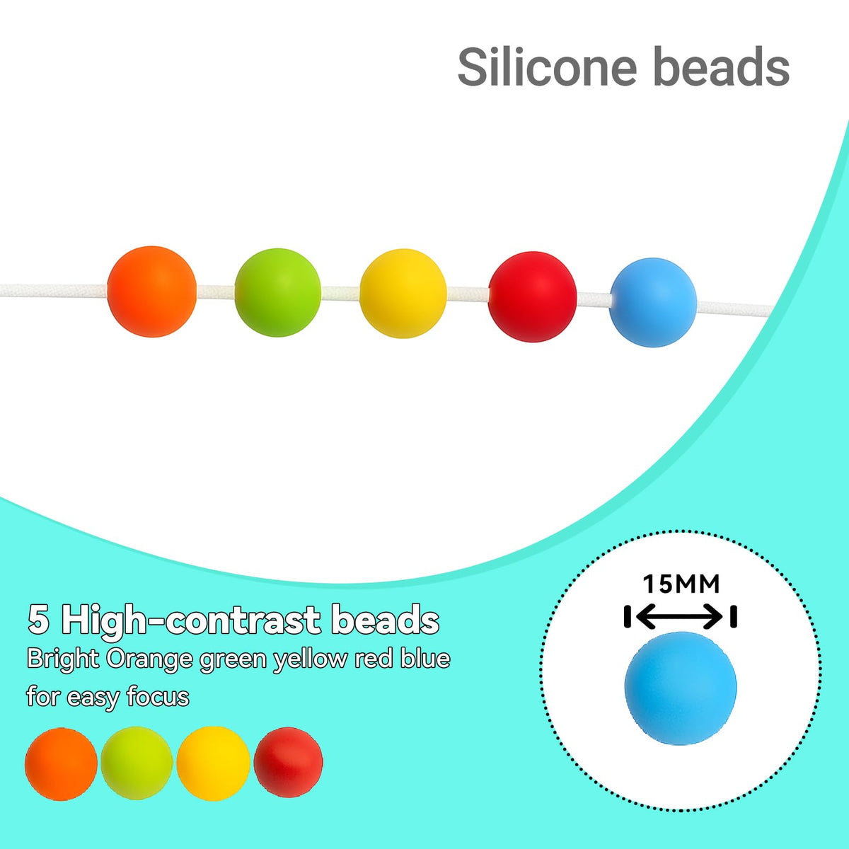 TIESIF 10 Foot with 5 Silicone Beads Vision Convergence Training - Convergence Insufficiency Tool - Train Vision, Athletic Performance, and More!, White