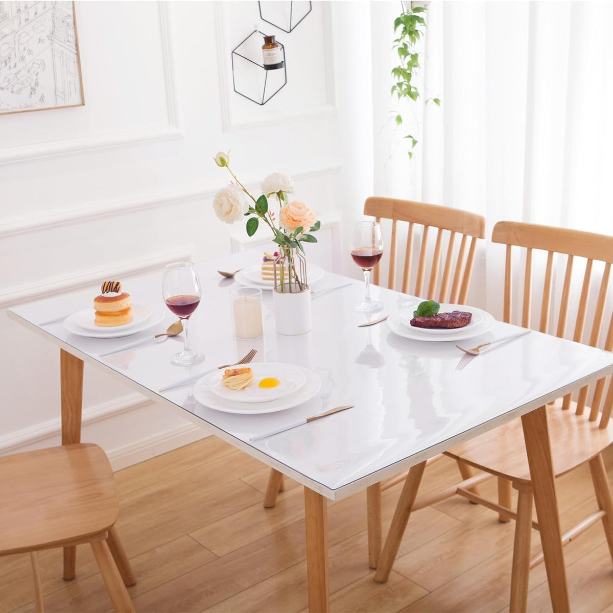 Eisdroma 32 x 60 Inch Clear Table Cover Protector, Clear Table Protector for Dining Room Table, 1.5mm Plastic Table Cover, Waterproof Table Pad for Kitchen, Office