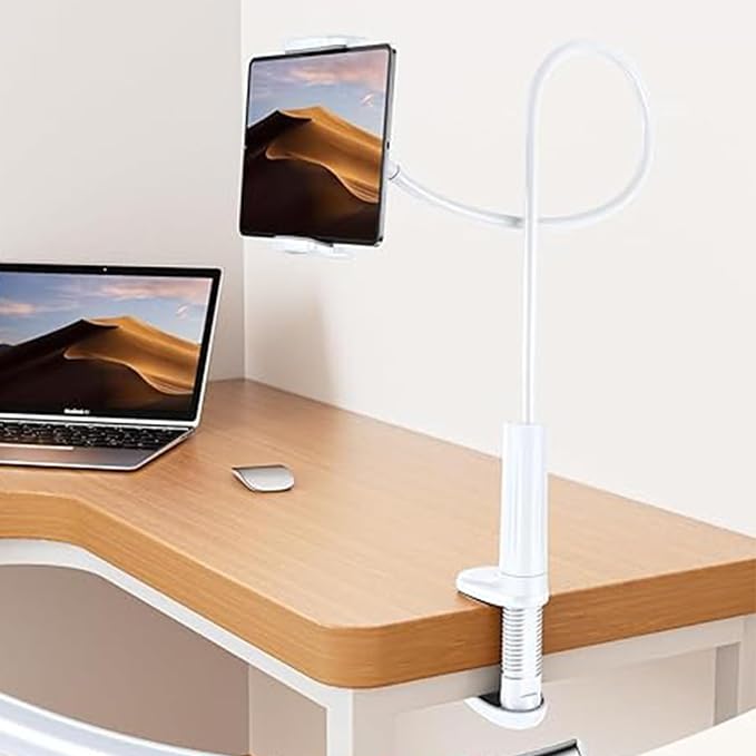 360-Degree Rotating Tablet Stand Adjustable Phone and Tablet Holder for Desk Flexible Mount for Home and Office Use