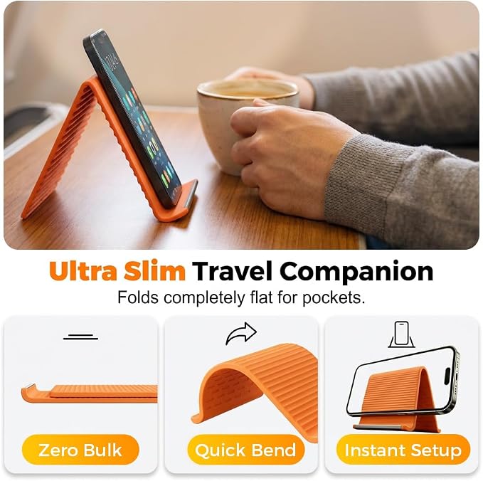 Auiepet Flexible Silicone Phone Stand with Aluminum 2026 New Foldable Phone Holder Bendable Adjustable Anti-Slip Desktop Stand Portable Rollable Multi-Angle Stand for Phone Tablet Laptop (Black*1)