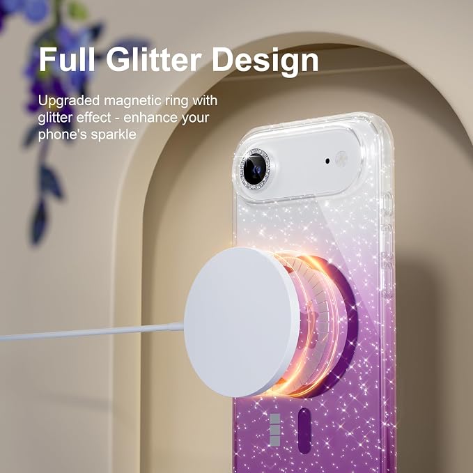 Choiche for iPhone 15 Pro Max Case Compatible with MagSafe Glitter Black | Women Girly Cute Glitter Sparkly Magnetic Phone Case with Diamond Camera Lens Protectors Military-Grade Drop Protection 6.7