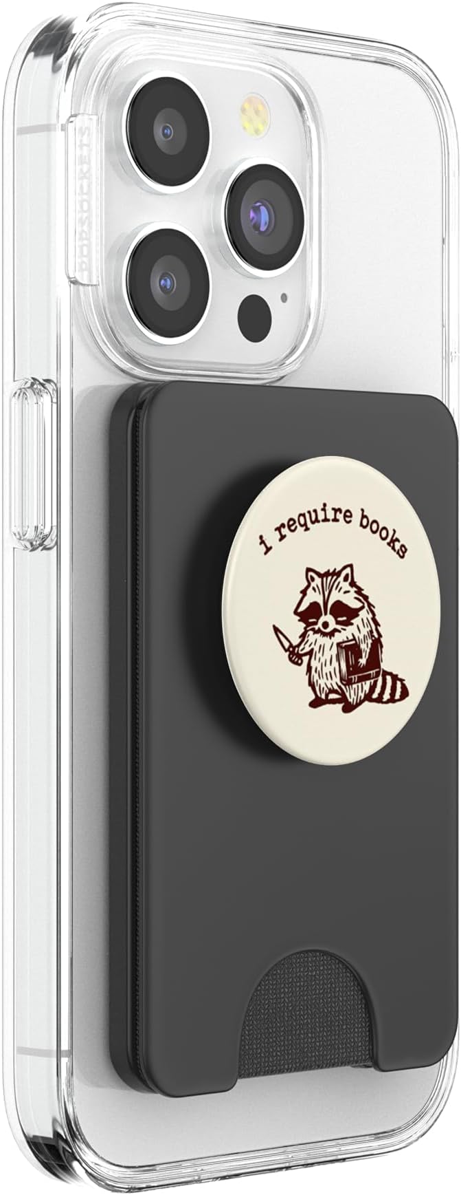 I Require Books Book Lover Bookish Librarian Reading Raccoon PopSockets Adhesive PopGrip
