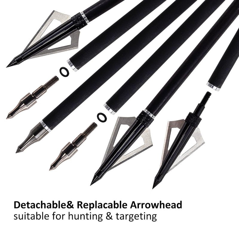 Luoyer 12Pcs Archery Hunting Arrows for Compound Bow Recurve Bow with Removable Tips Adjustable Nocks for Adults Hunting Targeting 30inch (Black Vanes)