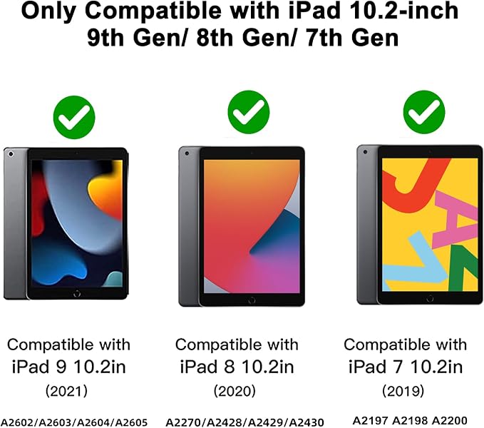 10.2 Waterproof Case Compatible with iPad 9th 8th 7th Generation 2021/2020/2019 Built-in Screen Protector with Strap Stand Pencil Holder Full Body Heavy Duty Protective Shockproof