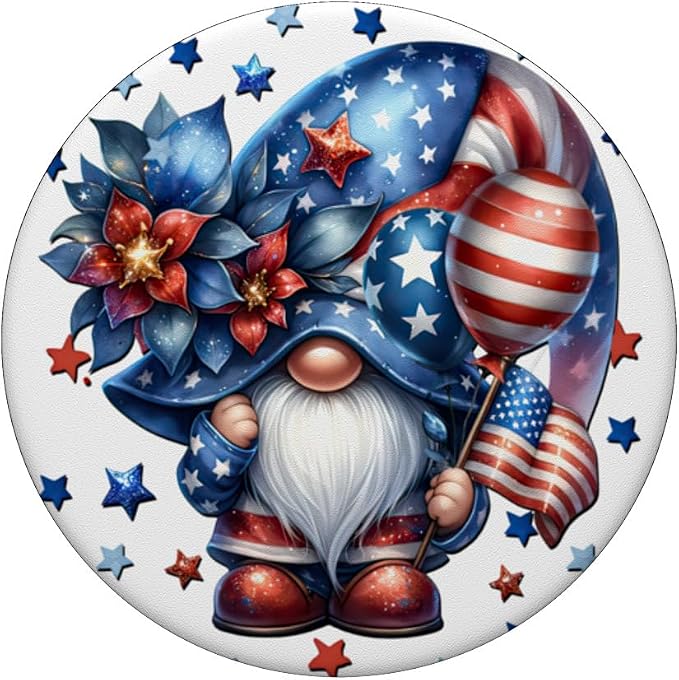 Red White And Blue Gnome Accessories For Independence Day PopSockets Adhesive PopGrip