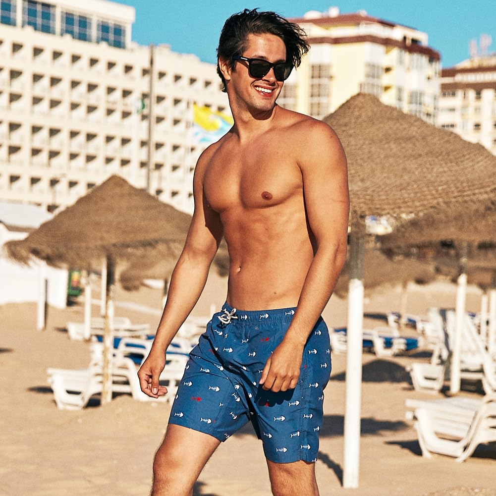 maamgic Mens Swim Trunks Quick Dry Swim Shorts with Mesh Lining Funny Swimwear Bathing Suits 7inch Navy Blue Large