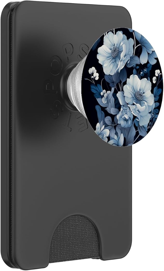 Navy Blue Flowers Florals Pattern Dark Moody Floral PopSockets PopGrip for MagSafe