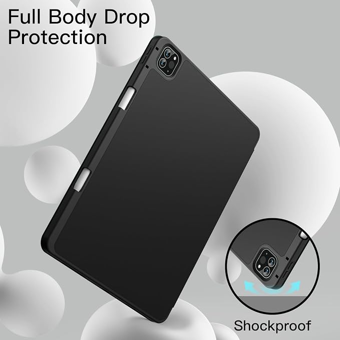 JETech Case Cover for iPad Pro 12.9 6th/5th Gen (2022/2021) Black | Soft TPU Protection Pencil Holder Tri-Fold Stand Pencil Charging Support Shockproof Lightweight Design Auto Wake/Sleep