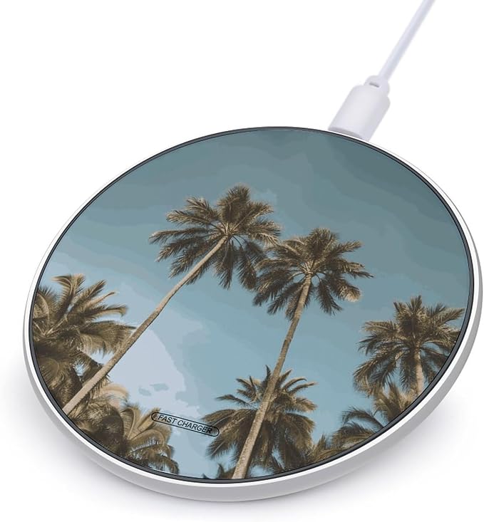 Tall Tropical Palm Trees Wireless Charger 10W Fast Charging Pad Anti-Slip Qi Certified Wireless Charging Pad Charging Station Portable Phone Charger for All Wireless Charging Smartphone