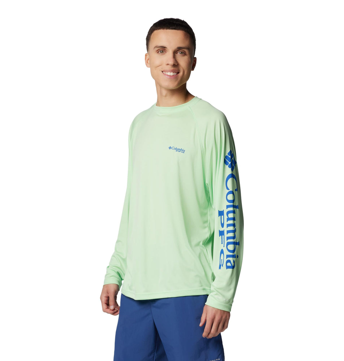 Columbia Men's PFG Terminal Tackle Long Sleeve Fishing Shirt, Key West/Vivid Blue Logo, Medium