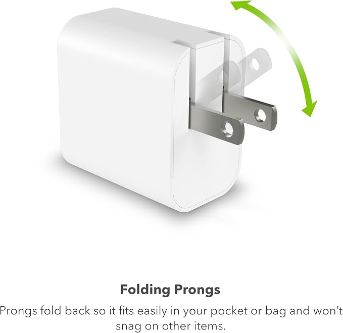 Mophie speedport 30-30W USB-C GaN Fast Wall Charger for Phones Tablets and Laptops Compact &amp Foldable Plug Design Sustainable Material White