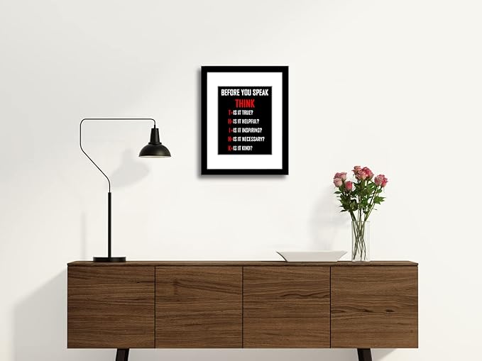 Wieco Art Think Quotes Wall Art Inspirational Canvas Print Motivation Classroom Decor With Black Picture Frame and HD Plexiglass Made to Display 8x10" with Mat or 11x14" Without Mat