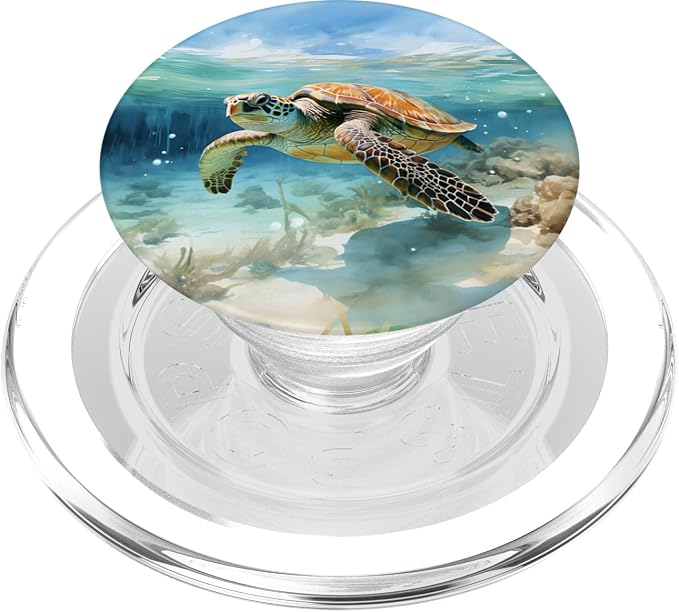 Green Sea Turtle Relaxing Watercolor PopSockets PopGrip for MagSafe