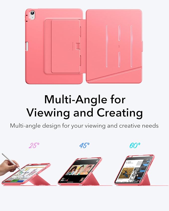 ESR for iPad A16 Case, iPad 11th/10th Generation Case (2025/2022), Vertical Stand Cover, Multi Stand Angles, Ultra-Stable Cover with Pencil Holder, Flip Series, Watermelon Pink
