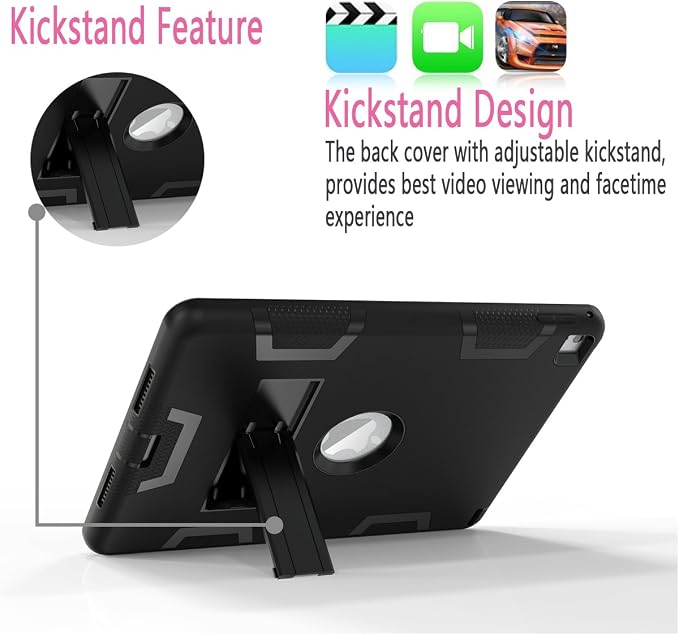 MAKEIT CASE for iPad Pro 9.7 inch Case iPad Air 2 Case Shock Absorption High Impact Resistant Hybrid Protective Tablet Cases Cover with Kickstand for iPad Air 2 / iPad Pro 9.7 2016 Release