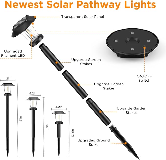 ALEPOD Solar Pathway Lights Outdoor - 10 Pack Solar Powered Garden Lights Waterproof, Decor Landscape Lighting with Three Lighting Modes for Yard, Lawn, Walkway, Driveway, Warm White