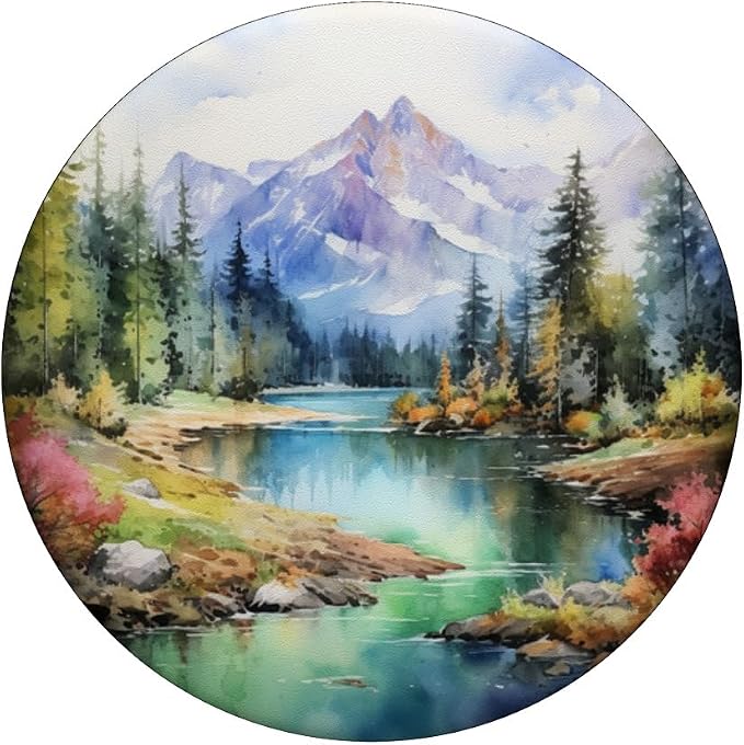 Watercolor Mountains Landscape Lake Nature PopSockets PopGrip for MagSafe