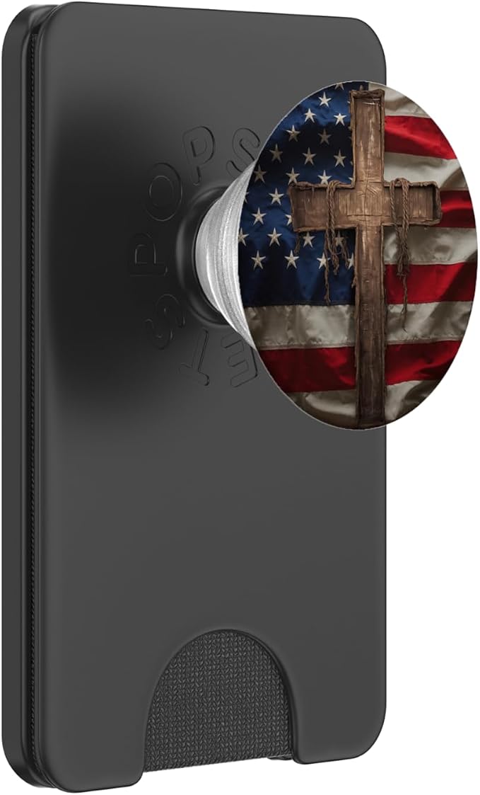 American Flag and Wooden Cross Christian Patriotic Design PopSockets PopGrip for MagSafe