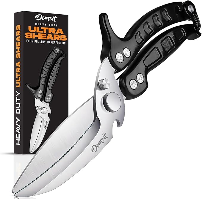 Poultry Shears Heavy Duty Professional, Kitchen Shears for Poultry,Turkey, Chicken & Bone Cutting, Multi-purpose kitchen Scissors Spring-Loaded, Dishwasher Safe, Meat Shear with Non-Slip Handle, Black