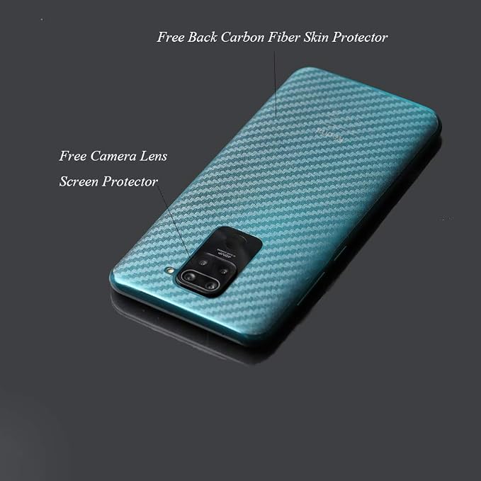 Ibywind Screen Protector For Redmi Note 9with 2Pcs Tempered Glass1Pc Camera Lens Protector1Pc Backing Carbon Fiber Film [Fingerprint ReaderEasy to install]