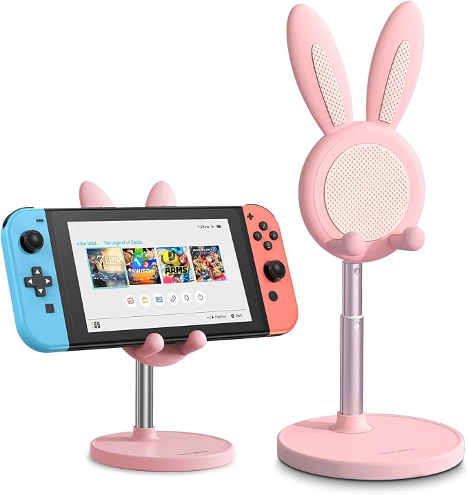 OATSBASF Cell Phone Stand Adjustable Cute Bunny Phone Stand for Desk Kawaii Phone Holder Stand Compatible with All Mobile Phones iPhone Kindle Switch (Green)