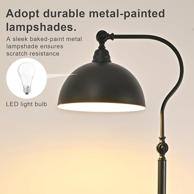 Bright Reading Floor Lamp with Remote Control and Bluetooth Dimming,Rustic Vintage Living Room Bedroom Bedside Office Study Library Adjustable Black Standing Warm Lights, Mid Century Modern Home Decor
