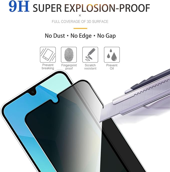 2 Pack Privacy Screen Protector for Samsung Galaxy A16 5G | [Anti-Spy Tempered Glass] [Fingerprint Unlock Support] [Auto Dust Remove] Anti-Scratch9H Protective Tempered Glass