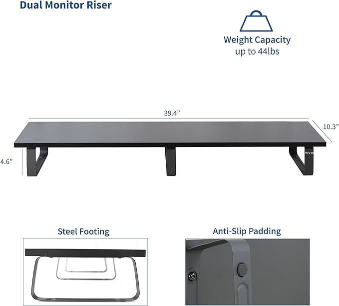 VIVO 39 inch Extra Long Monitor Stand, Wood & Steel Desktop Riser, Dual Screen, TV, Keyboard, Laptop, Ergonomic Desk and Tabletop Organizer, Black, STAND-V000DL