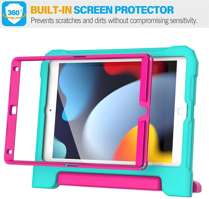 SUPLIK Kids Case for iPad 9th/8th/7th Generation -10.2 inch 2021/2020/2019 Built with Screen Protector Durable Shockproof Handle Stand Case for Apple iPad Gen 9/8/7 Black