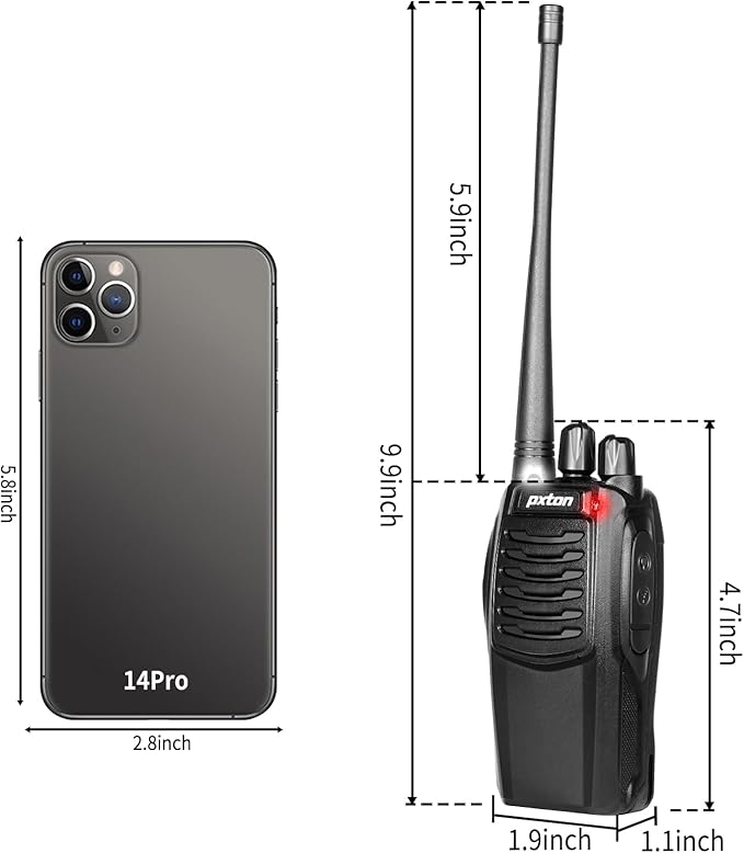 pxton S1 walkie talkies for Adults with earpieces and Rechargeable 1500mAh Li-ion Battery，walkie Talkie has VOX，TOT，Emergency Alarm，Battery Low Alert，Flashlight，Scan Function（2 Pack）