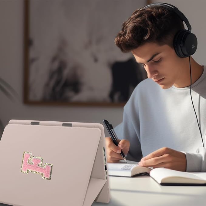 for iPad 9th Generation 10.2 Inch 2021/2020/2019 Case Initial Chenille Letter Suture Personalized for iPad 9th/8th/7th Generation Case with Auto Sleep/Wake Pencil Holder (Black A)