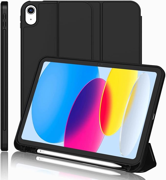 ProElite Smart Case for iPad (A16) 11th/10th Generation (2025/2022) Auto Sleep/Wake Cover Left Side Pencil Holder Soft Flexible Case Recoil Series - Black
