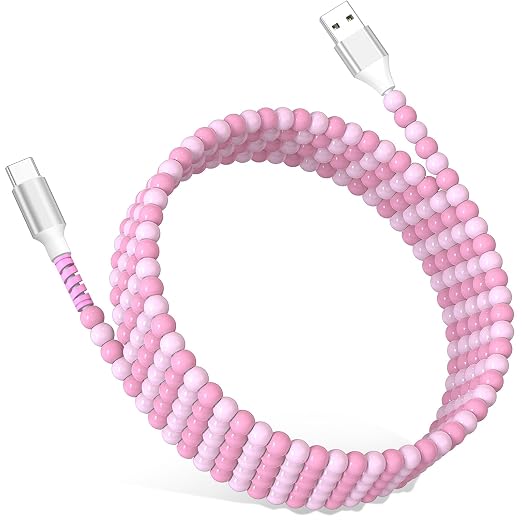 Jelanry 3FT USB-A to USB-C Fast Charging Cable Beaded &ampData Sync Women Girl | Cute kawaii beaded cable for iPhone 17/16/15 Samsung S26/S25/S24 Pixel iPad Fast charge for daily use office &amp tra