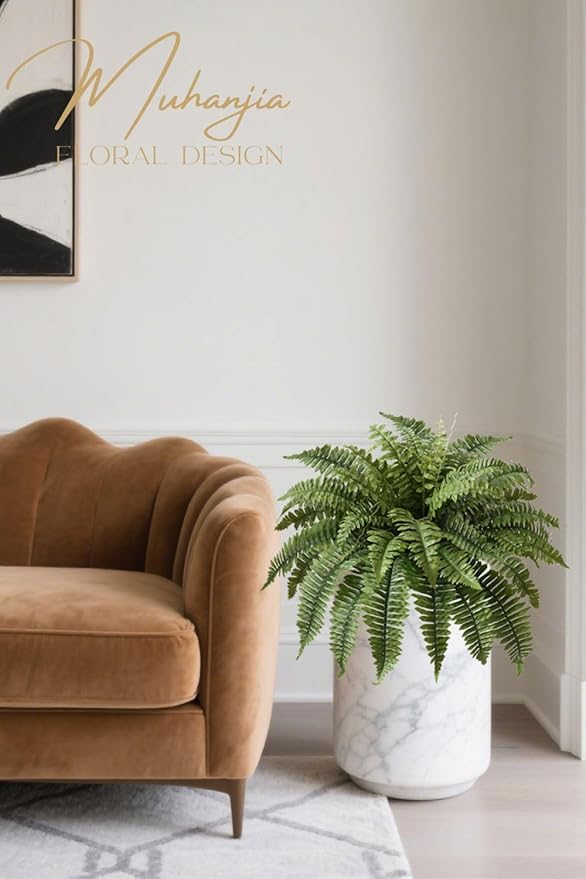 35" Silky Artificial Boston Fern Bush,Set of 2, Fake Fern Large Hanging Plant That Look Real for Outdoors Home Decor,40Branches. (35" 2Pcs40Fronds)