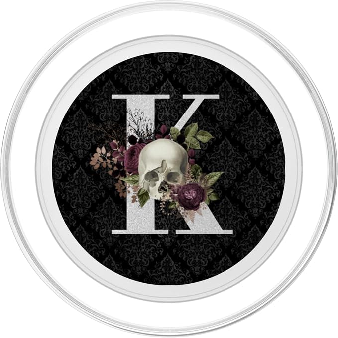 Skull and Roses Gothic Horror Monogram with Letter K Initial PopSockets PopGrip: Swappable Grip for Phones &amp Tablets PopSockets Standard PopGrip