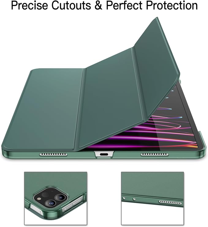 JETech Case Cover for iPad Pro 12.9 6th/5th Gen (2022/2021) Black | Slim Translucent Back Design Tri-Fold Stand Auto Wake/Sleep Lightweight Shockproof Protection