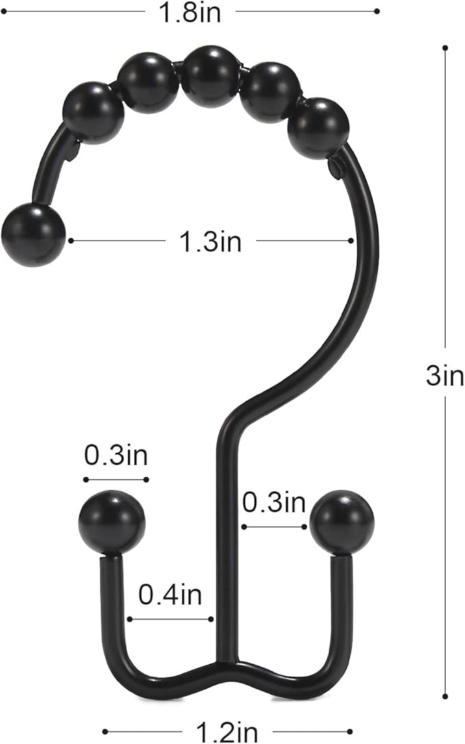 Shower Curtain Hooks, Goowin Shower Curtain Rings, Stainless Steel Black Shower Curtain Hooks, Shower Curtain Rings Rust Proof, Free Sliding Double Shower Hooks for Shower Curtain & Liners (Black)