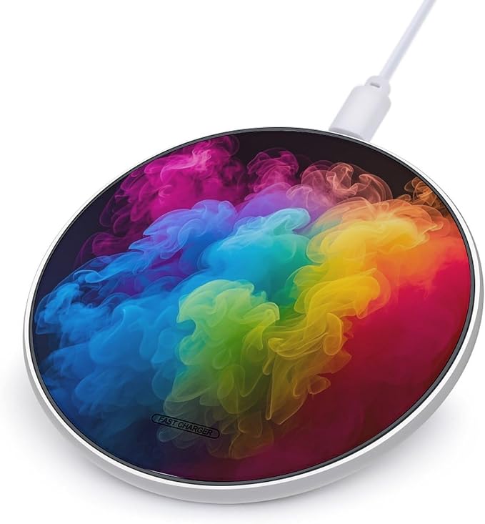 Rainbow Smoke Wireless Charger with Aluminum Alloy Frame Qi Certified Fast Wireless Charging Pad 10W Charging Station Portable Phone Charger for All Wireless Charging Phone