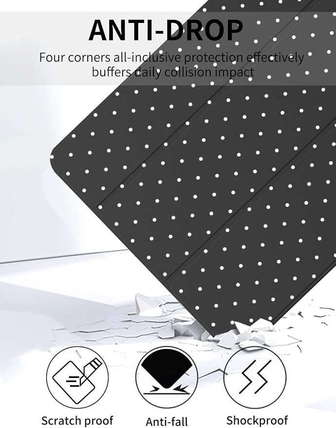 Trifold Stand Case for iPad Air 11 Inch M4/M3/M2 (8th 2026/7th 2025/6th 2024) iPad Air 10.9 Inch 5th/4th Generation (2022/2020) Trendy Cute Polkad Dot Print Aesthetic Pattern Design-Black