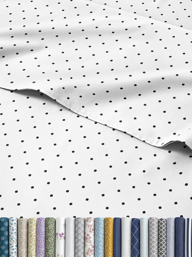 Blue Polka Dots Bed Sheet Set – 1 Flat & 1 Fitted Sheet & 2 Pillowcases w/ Deep Pockets – Polka Dot Bedding - Wrinkle & Fade Resistant - Soft, Breathable & Cooling - Comfy, Luxury Bed Set - King Size