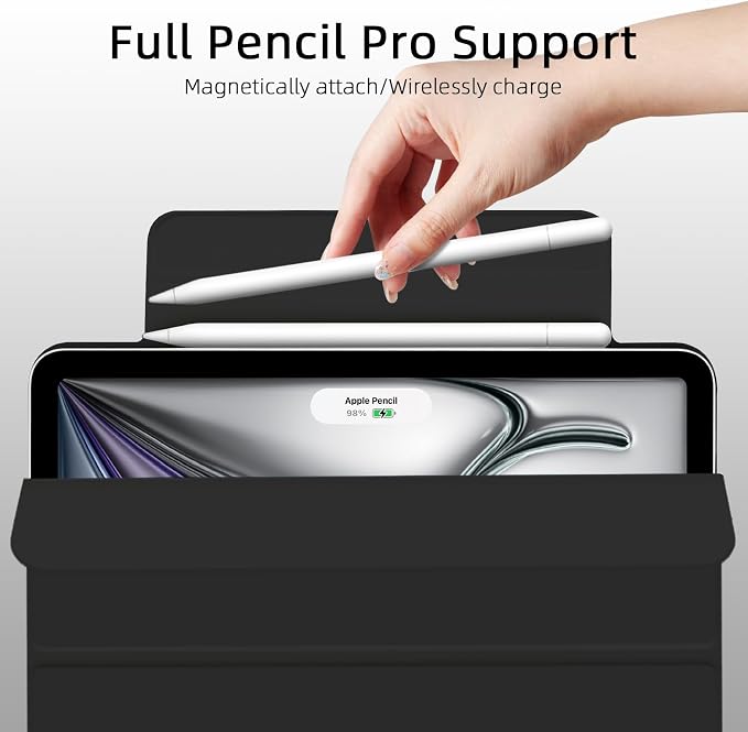 for iPad Air 13 inch M4/M3/M2 Case (2026/2025/2024Model A3268/A3269/A3271) Auto Sleep/Wake and Magnetic Closure Slim Trifold Stand Case PU Leather Cover Support Apple Pencil Pro Black